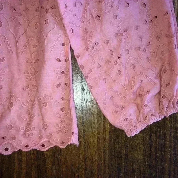 ZARA | Salmon Pink Eyelet Blouse with Ruffle Neckline - Picture 5 of 5